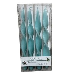 ADPAL Handmade Twisted Taper Candles Set of 4 Aqua Blue Poland Decor Gift 13"